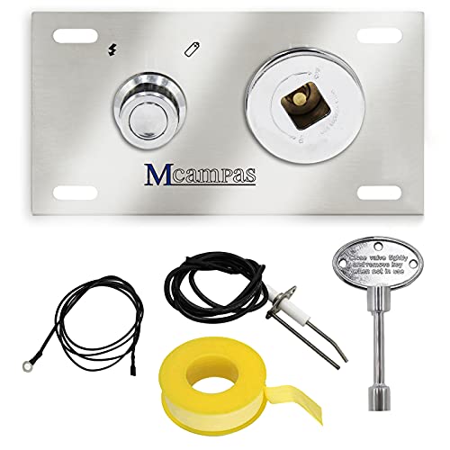 MCAMPAS Stainless Steel Fire Pit Gas Burner Spark Ignition Control Panel Kit- Including Push Button Igniter Gas Shut-Off Valve with Key