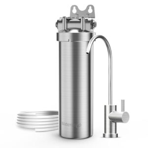 waterdrop bs08 under sink water filter, 1 year lifetime stainless steel water filter system, reduces chlorine, lead, heavy metals, bad taste& odor (1 filter & 1 brushed nickel faucet included)
