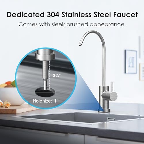 Waterdrop BS08 Under Sink Water Filter, 1 Year Lifetime Stainless Steel Water Filter System, Reduces Chlorine, Lead, Heavy Metals, Bad Taste& Odor (1 Filter & 1 Brushed Nickel Faucet Included)