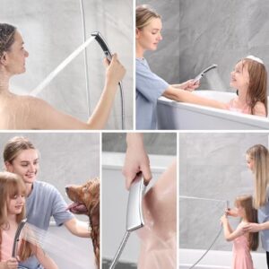 BRIGHT SHOWERS Dual Shower Head Combo, Handheld Showerhead Rainfall Shower Head Set with Black Face, 60 Inch Long Stainless Steel Shower Hose, Chrome