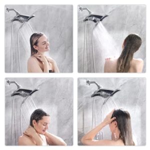 BRIGHT SHOWERS Dual Shower Head Combo, Handheld Showerhead Rainfall Shower Head Set with Black Face, 60 Inch Long Stainless Steel Shower Hose, Chrome