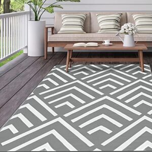 kohree outdoor rug 9x12, clearance waterproof for camping, reversible plastic straw mats, rv, porch, deck, camper, balcony, grey & white