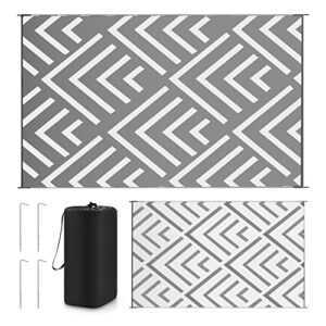 Kohree Outdoor Rug 9x12, Clearance Waterproof for Camping, Reversible Plastic Straw Mats, Rv, Porch, Deck, Camper, Balcony, Grey & White