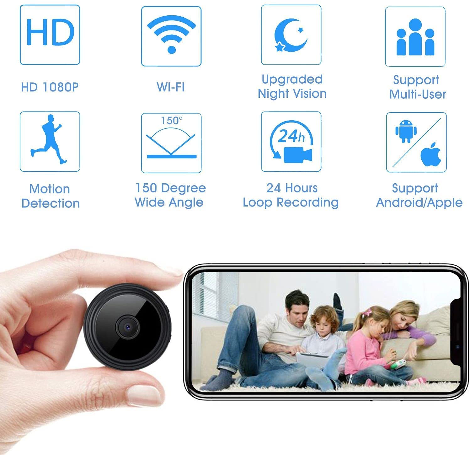 X W EI UNION Secret Camera Spy Camera WiFi Home Security Camera Mini Hidden Camera Video Recorder Night Vision Live Feed Playback Phone App Control Nanny Cam Pet Camera