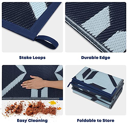 Kohree Outdoor Plastic Straw Rug 6x9, waterproof mat for camping patio rugs clearance rugs with 4 corner loops for patio, deck, backyard, picnic. Easy to clean & carry.