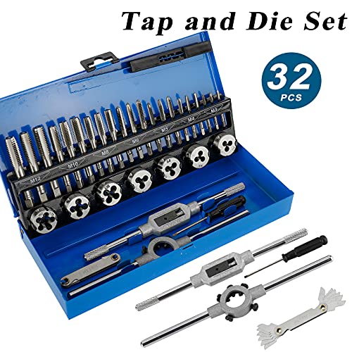 Toolly 32pcs Tap and Die Set, Metric Hardened Steel Tool Set, Essential Threading & Rethreading Tool with Storage Case Perfect for Auto and Machinery Repair