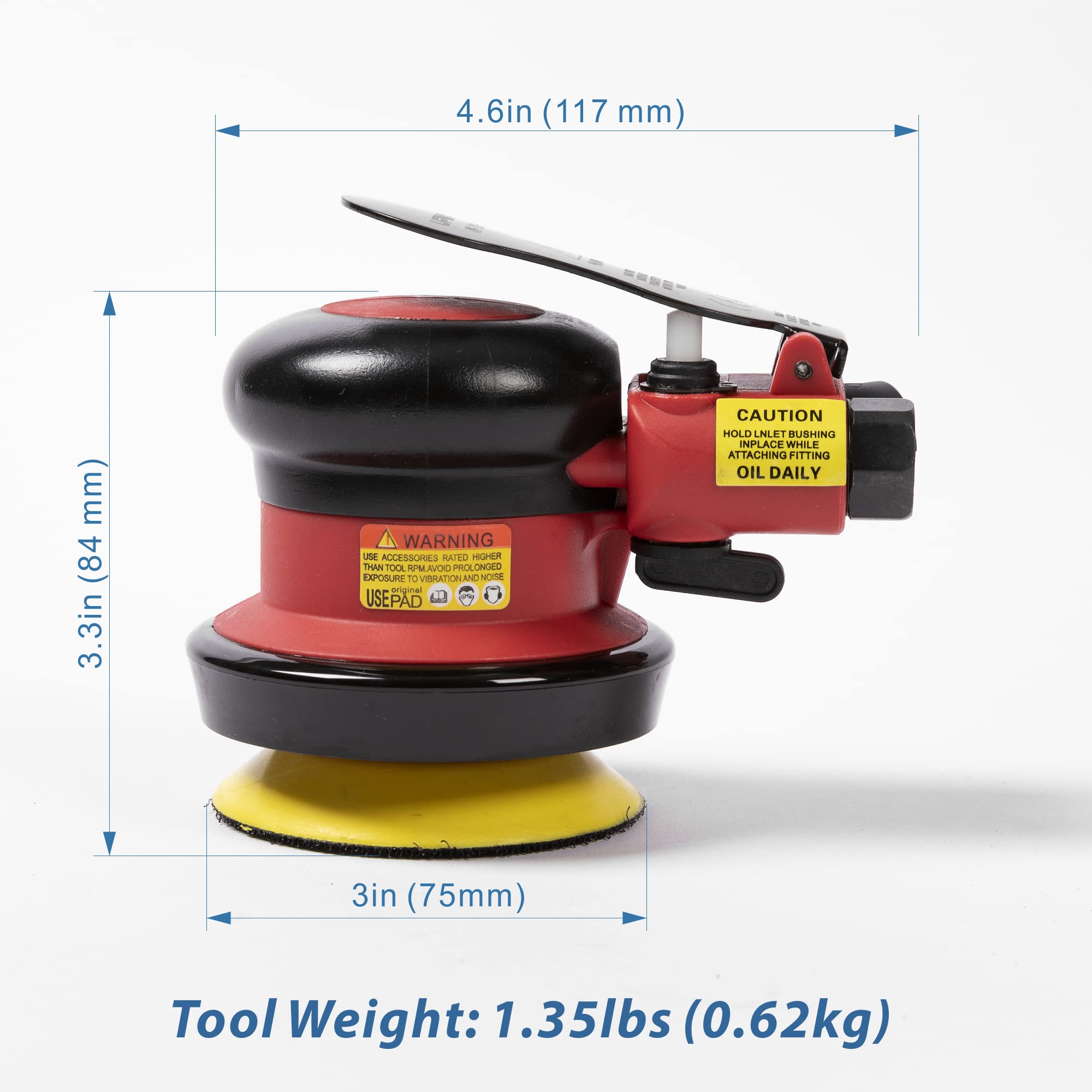 5 inch Air Random Orbital Sander by UPWOOD, Heavy Duty Dual Action Pneumatic Palm Sander with 10pcs Sandpapers, Good for Auto Body Work,Woodworking, Composites, Metal