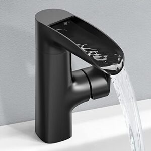 waterfall bathroom faucet - watersong matte black bathroom faucet for sink 360° swivel single handle one hole vanity faucet, farmhouse rv bathroom vessel basin faucet deck mount, 100% lead-free