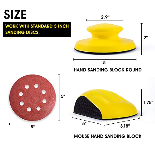 S SATC Sanding Blocks 5 Inch Hook and Loop Sanding Block 2 PCS Round and Mouse Hand Sanding Block for Wood Furniture Restoration Home Arts and Crafts