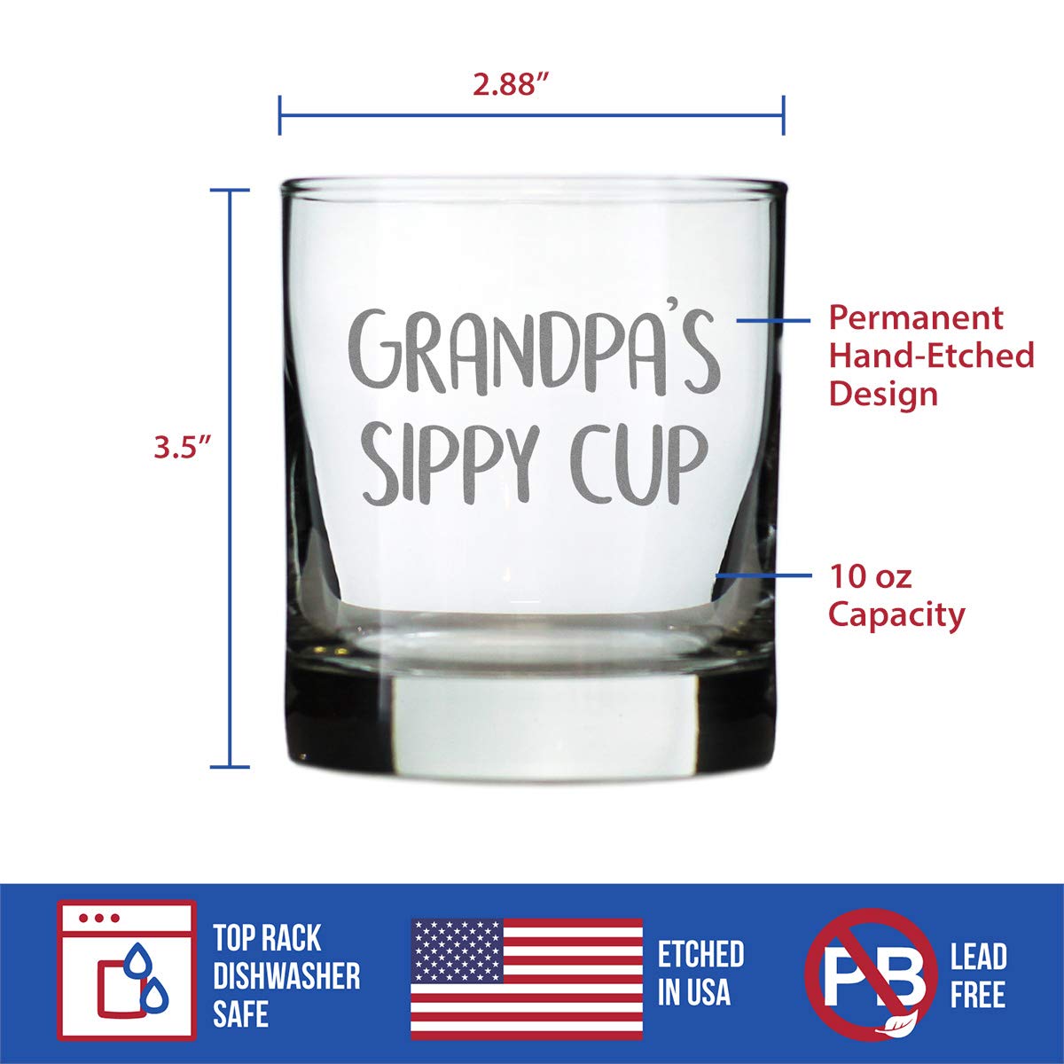 Grandpa's Sippy Cup - Unique Whiskey Rocks Glass for Grandfathers - Cute Grandparents Themed Gifts - 10.25 Oz