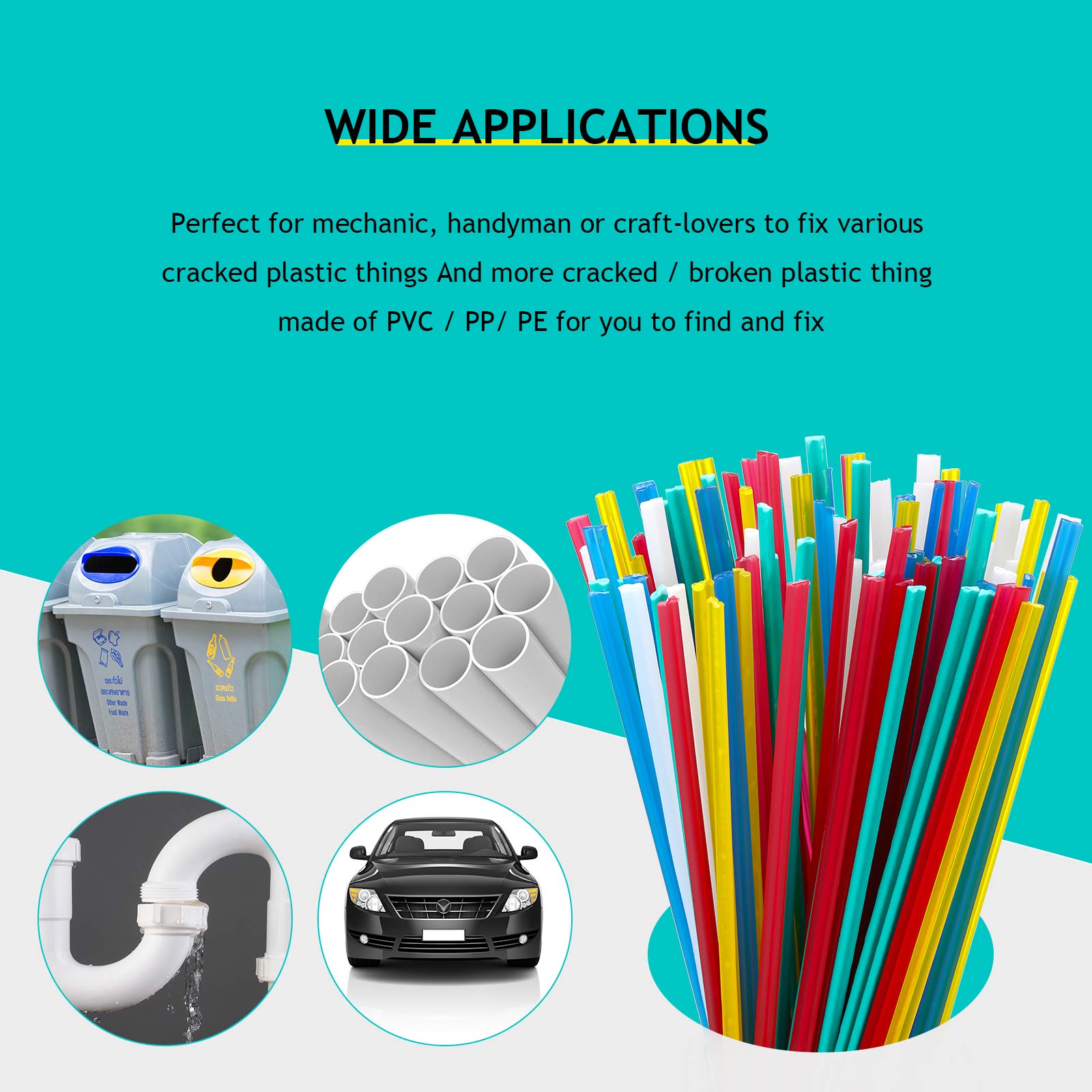 100 Pieces Plastic Welding Rods 7.9 Inch PP/PVC/PPR Plastic Welder Repair Rods for Car Bumpers and Daily Plastic Repair, 20 Pieces for Each Color