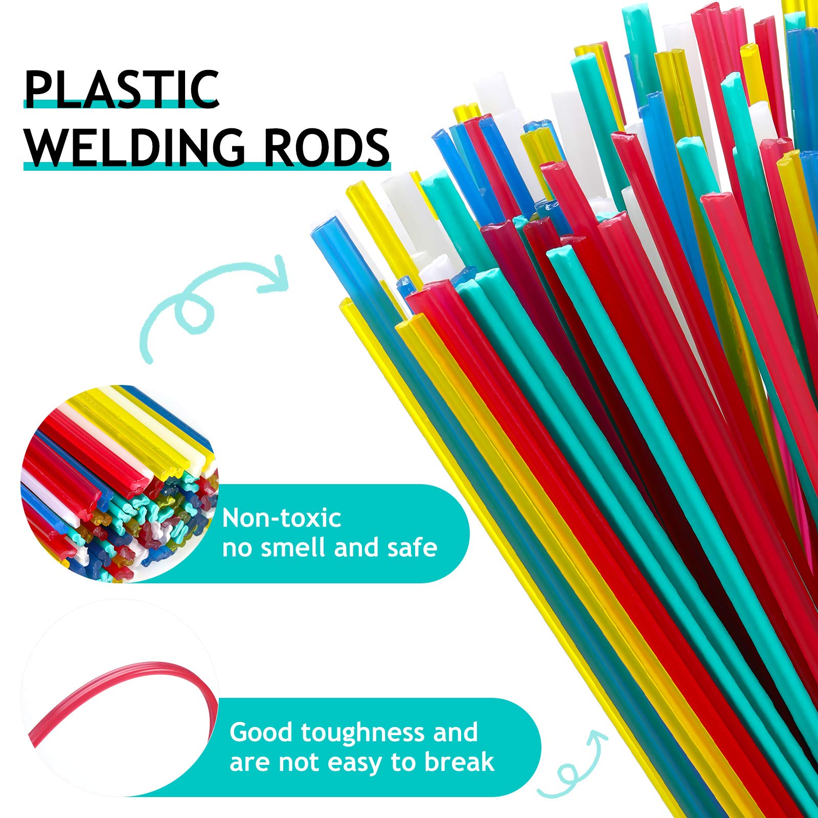 100 Pieces Plastic Welding Rods 7.9 Inch PP/PVC/PPR Plastic Welder Repair Rods for Car Bumpers and Daily Plastic Repair, 20 Pieces for Each Color