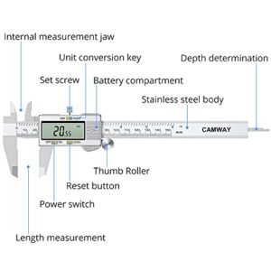 CAMWAY Digital Caliper 6Inch + Feeler Gauge Stainless Steel Electronic Vernier Caliper 150mm, Fractions/Inch/Metric Measuring Tool for Length Width Depth Inner Diameter Outer Diameter