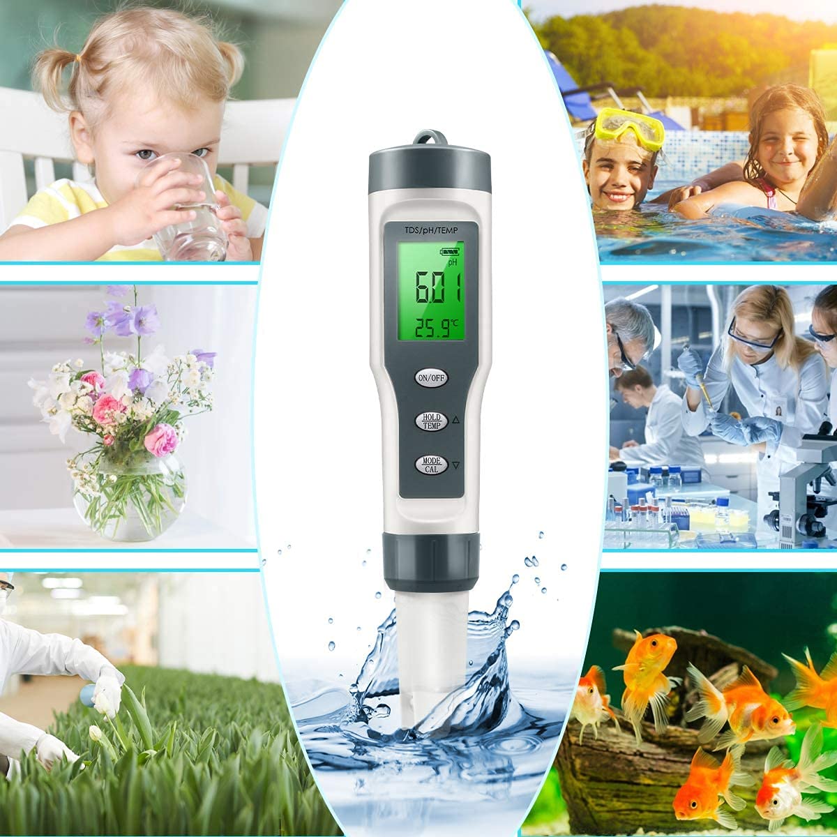 PH Meter, 3-in-1 TDS/PH/Temperature Meter with ATC, 0.01 Resolution High Accuracy, Data Lock Function, LCD Display, Lab Ph Meters