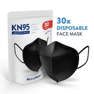 AccuMed 30-Pack KN95 Face Mask, Protective Face Mask, Disposable Mask, GB2626-2019 (Black)