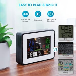 Weather Stations Wireless Indoor Outdoor Temperature Humidity Gauge, Large Color Display Home Weather Station with Barometer Weather Forecast and Adjustable Backlight