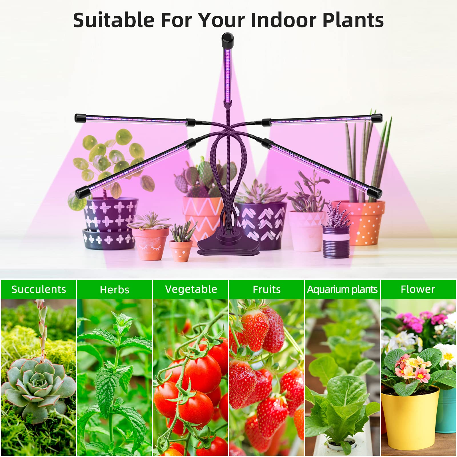 yoyomax Grow Light Plant Lights for Indoor Plants Full Spectrum LED Growing Lamps with Timer for House Greenhouse Seed Starting Succulent Growth Garden Seedlings (5 Heads)