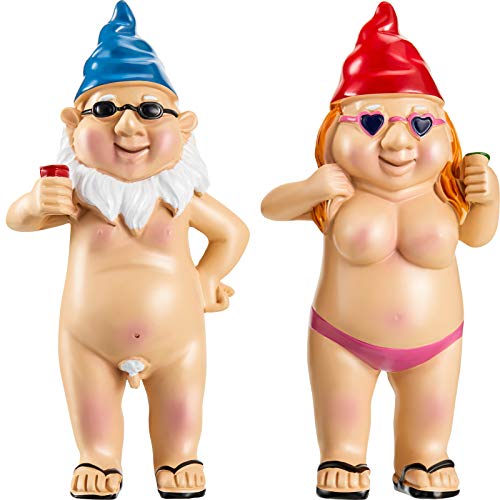 Jetec 2 Pieces Naked Gnome Statue Garden Gnome Art Decoration Peeing Gnome Naughty Garden Statue Fun Gnome Statue for Home Indoor or Outdoor Lawn Garden Decorations, Man and Woman? Stand Style?