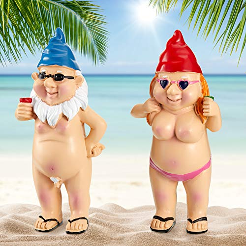 Jetec 2 Pieces Naked Gnome Statue Garden Gnome Art Decoration Peeing Gnome Naughty Garden Statue Fun Gnome Statue for Home Indoor or Outdoor Lawn Garden Decorations, Man and Woman? Stand Style?