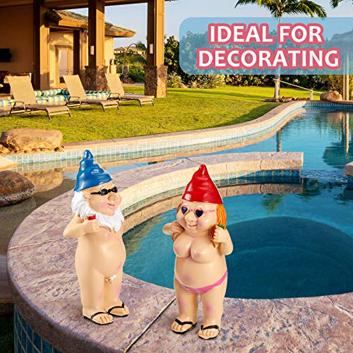 Jetec 2 Pieces Naked Gnome Statue Garden Gnome Art Decoration Peeing Gnome Naughty Garden Statue Fun Gnome Statue for Home Indoor or Outdoor Lawn Garden Decorations, Man and Woman? Stand Style?