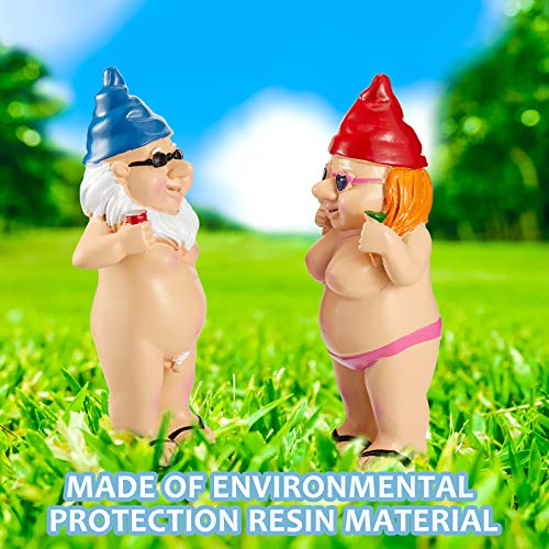 Jetec 2 Pieces Naked Gnome Statue Garden Gnome Art Decoration Peeing Gnome Naughty Garden Statue Fun Gnome Statue for Home Indoor or Outdoor Lawn Garden Decorations, Man and Woman? Stand Style?