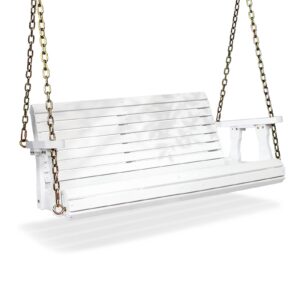 vingli upgraded patio wooden porch swing for courtyard & garden, heavy duty 880 lbs swing chair bench with hanging chains for outdoors (4 ft, white)