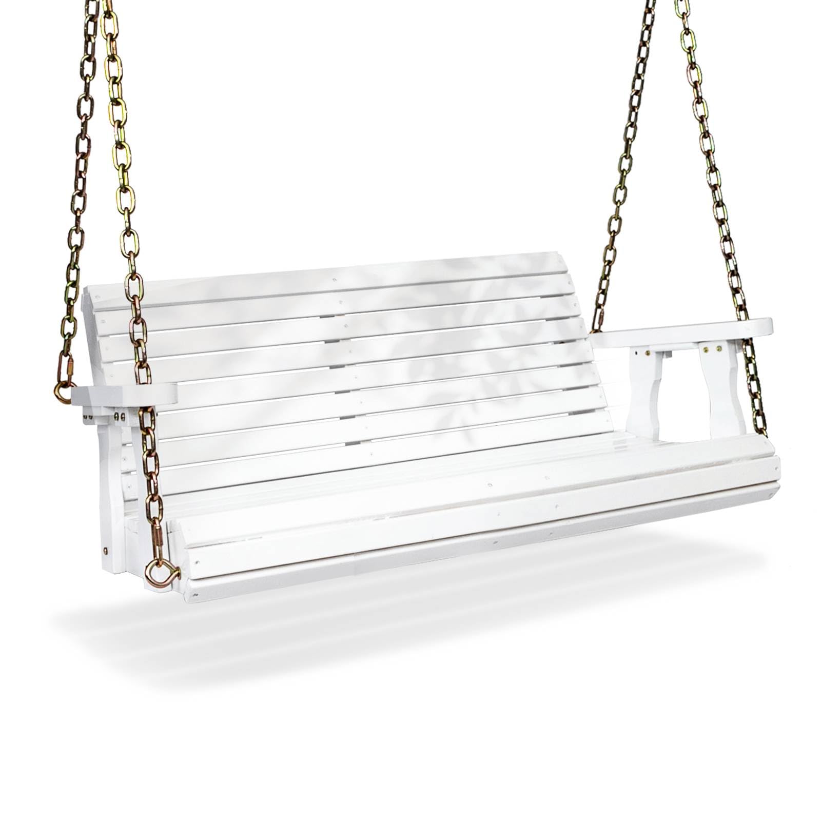 VINGLI Upgraded Patio Wooden Porch Swing for Courtyard & Garden, Heavy Duty 880 LBS Swing Chair Bench with Hanging Chains for Outdoors (4 FT, White)