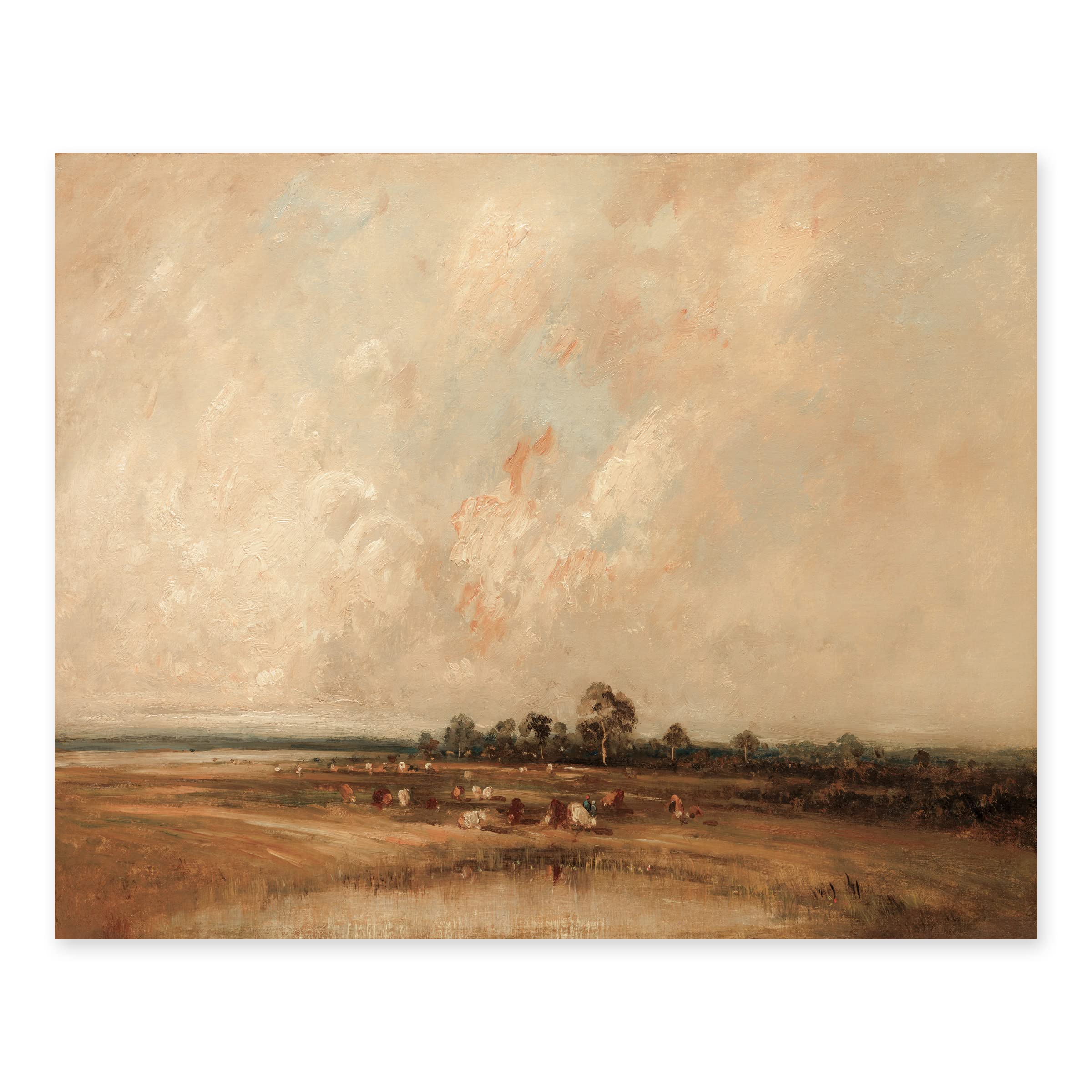 Coastal Marsh Landscape Print - Vintage Sunset Art, French Country Cloud Print - Unframed