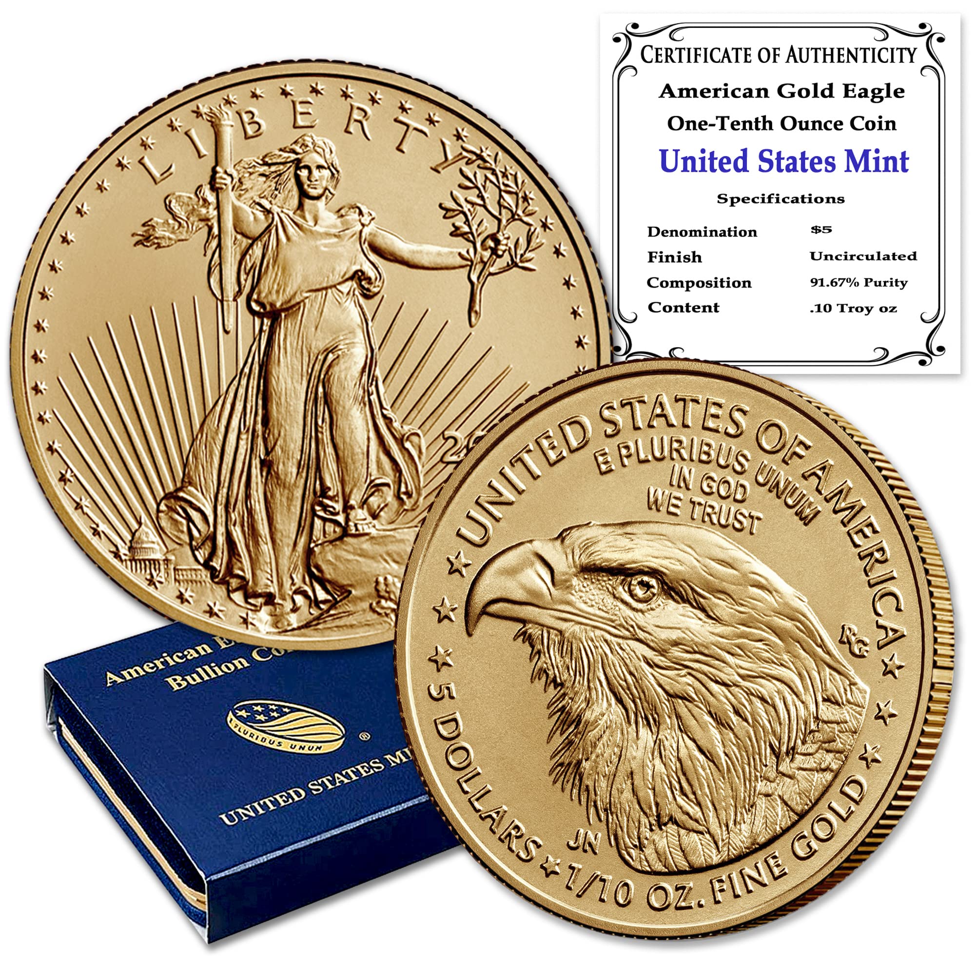 MINT STATE GOLD 2023 1/10 oz American Eagle Gold Bullion Coin Brilliant Uncirculated with Original United States Mint Box and a Certificate of Authenticity $5 Seller BU