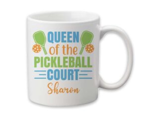 personalized queen of the pickleball court mug | pickleball accessories | gift for grandma | gifts for her | mothers day gift | unique mom gift | gift for pickleball player | pickleball player mug