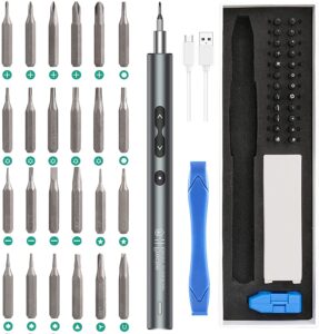 amir electric screwdriver 28-in-1 cordless mini power precision screwdriver set with 24 bits, rechargeable repair tool kit for phones watch laptops