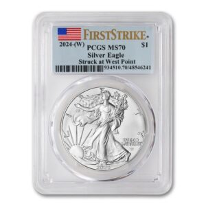 2024 1 oz American Silver Eagle Coin MS-70 (First Strike - Flag Label - Struck at West Point) $1 PCGS MS70