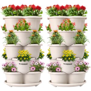 vivosun 2-pack 5 tier vertical gardening stackable planter for strawberries, flowers, herbs, vegetables ivory