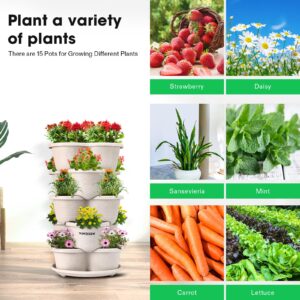 VIVOSUN 2-Pack 5 Tier Vertical Gardening Stackable Planter for Strawberries, Flowers, Herbs, Vegetables Ivory