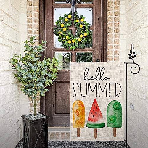 CROWNED BEAUTY Hello Summer Ice Cream Garden Flag 12×18 Inch Double Sided Vertical Yard Outdoor Decoration CF157-12