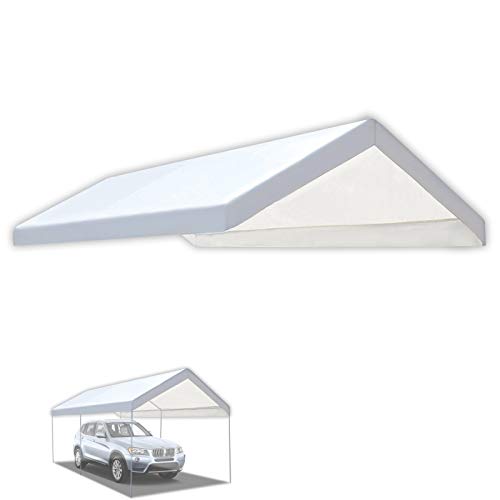 BenefitUSA 10'x20' Carport Replacement Top Cover for Garage Shelter with Cable Ties, White (Frame Not Included)