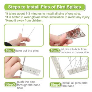 Valibe Bird Spikes for Small Birds Pigeons 43 Feet Coverage 40 Pack Stainless Steel Bird Spikes Kit Metal Bird Deterrent Spikes with Uninstalled Pins