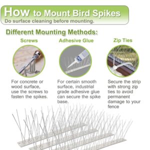 Valibe Bird Spikes for Small Birds Pigeons 43 Feet Coverage 40 Pack Stainless Steel Bird Spikes Kit Metal Bird Deterrent Spikes with Uninstalled Pins