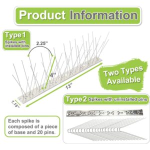 Valibe Bird Spikes for Small Birds Pigeons 43 Feet Coverage 40 Pack Stainless Steel Bird Spikes Kit Metal Bird Deterrent Spikes with Uninstalled Pins