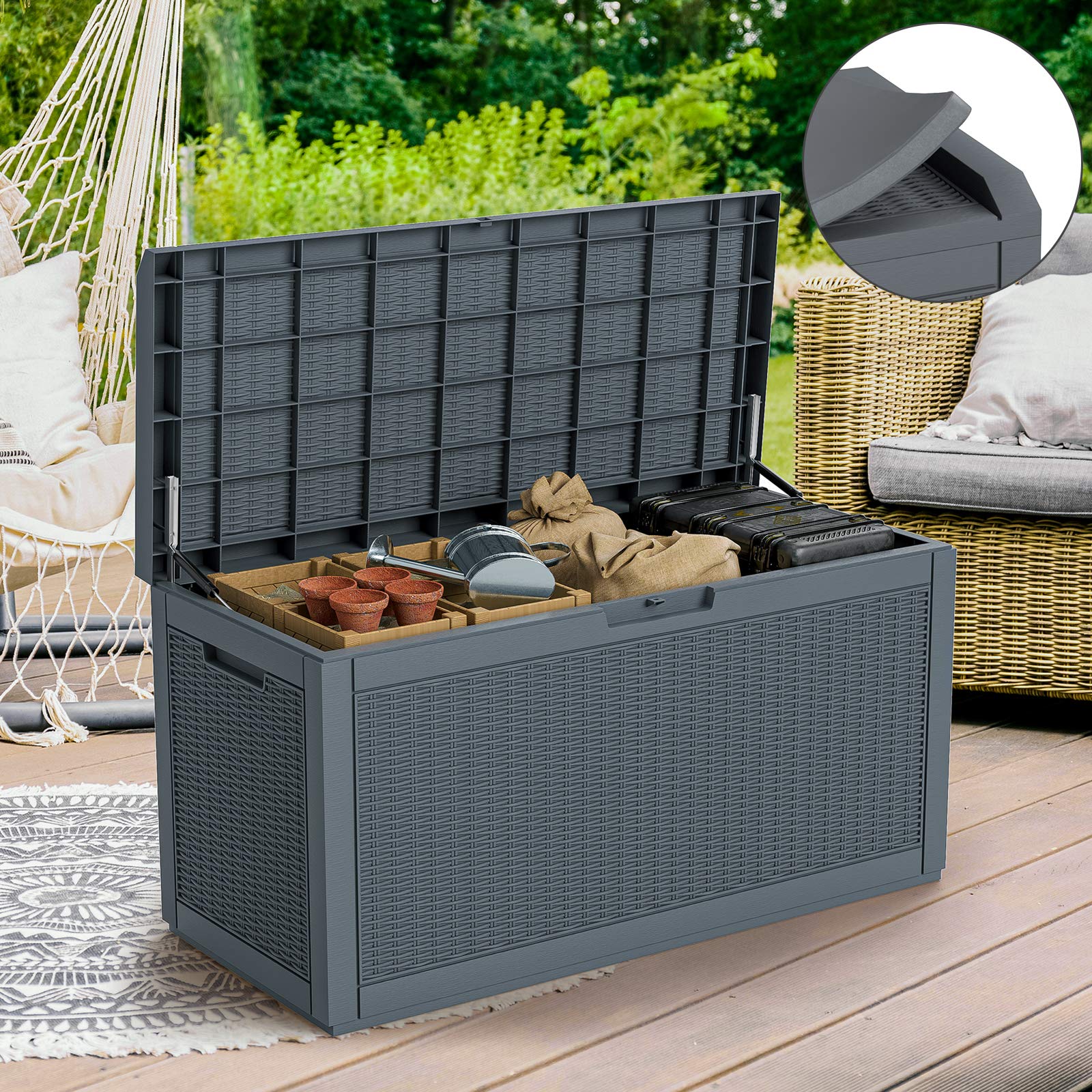 Cozy Castle 100 Gallon Outdoor Storage Box, Deck Box, Resin Pool Toy Storage, Patio Storage, Outdoor Cushion Storage, for Garden and Pool, Gray