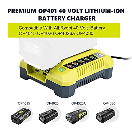 Compatible with Ryobi Battery Charger OP401 40V, WaxPar OP401 Battery Charger Compatible with Ryobi 40V Lithium Battery OP4015 OP4026 OP4026A OP4030 OP4040 OP4050 OP4050A