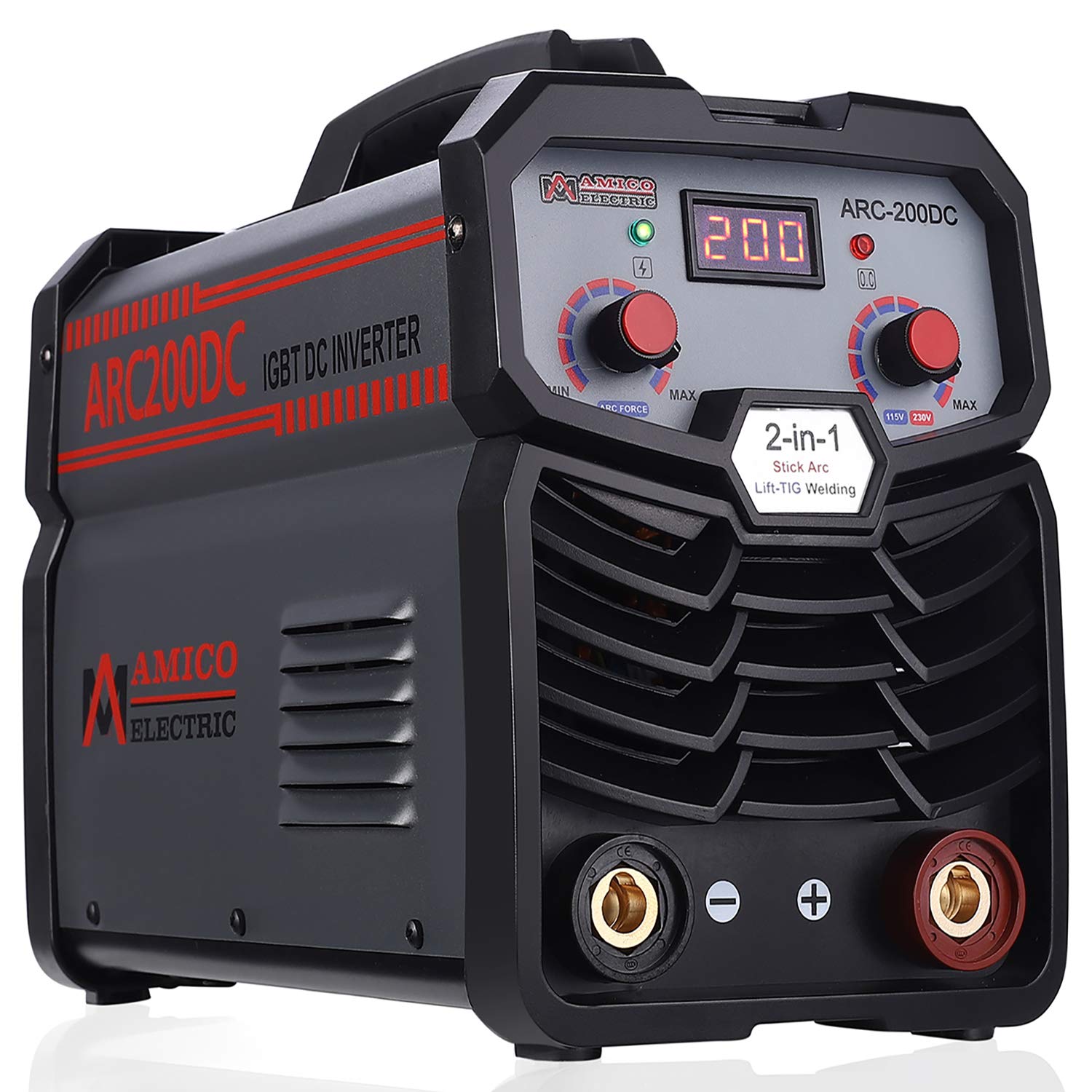 ARC-200DC, 200 Amp Stick Arc Lift-TIG Combo Welder, 80% Duty Cycle, 100-250V Wide Voltage, Use all electrodes: E6010 E6011 E6013 E7014 E7018 etc.