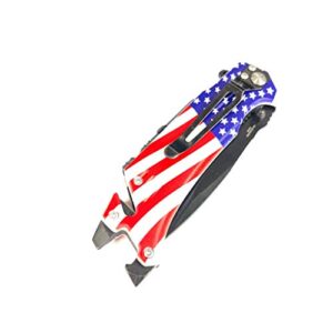 Blazing Steel 8 Inches Folding Knife I Drop Point Straight Edge I American Flag Handle I Camping I Outdoor I Hunting I EDC Pocket Knife I Proud of America Knife (American Flag)