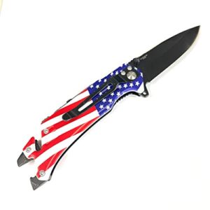 Blazing Steel 8 Inches Folding Knife I Drop Point Straight Edge I American Flag Handle I Camping I Outdoor I Hunting I EDC Pocket Knife I Proud of America Knife (American Flag)