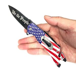 Blazing Steel 8 Inches Folding Knife I Drop Point Straight Edge I American Flag Handle I Camping I Outdoor I Hunting I EDC Pocket Knife I Proud of America Knife (American Flag)