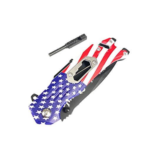 Blazing Steel 8 Inches Folding Knife I Drop Point Straight Edge I American Flag Handle I Camping I Outdoor I Hunting I EDC Pocket Knife I Proud of America Knife (American Flag)