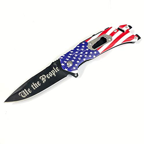 Blazing Steel 8 Inches Folding Knife I Drop Point Straight Edge I American Flag Handle I Camping I Outdoor I Hunting I EDC Pocket Knife I Proud of America Knife (American Flag)