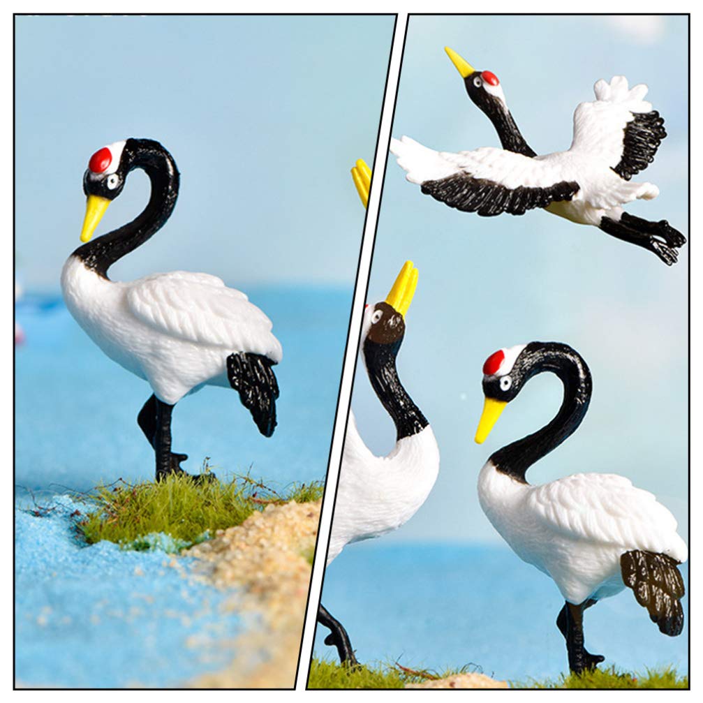 DOITOOL 3pcs Miniature Feathered Red-Crowned Crane Fake Birds Statue Fairy Garden Ornaments Plant Pots Bonsai Crafts Micro Landscape Decoration