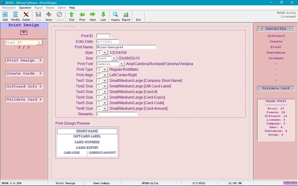 NUGN Giftcard Design Pos Software (Inventory)