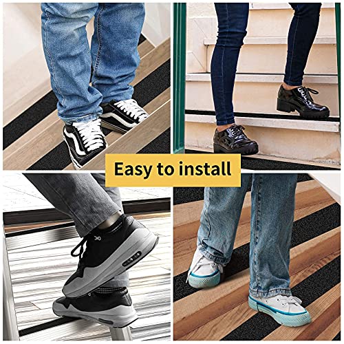 Grip Tape - Heavy Duty Anti Slip Tape 80 Grit Non Slip for Stairs Outdoor/Indoor, Waterproof High Traction Stairs Non Skid Treads, Durable Triple Layer Adhesive - Black (1 Inch x 20 Feet)